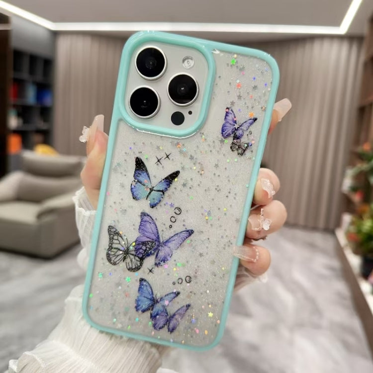 Color Butterfly Glitter Epoxy TPU Phone Case, For iPhone 16 Pro Max, For iPhone 16 Pro, For iPhone 16 Plus, For iPhone 16, For iPhone 15 Pro Max, For iPhone 15 Pro, For iPhone 15 Plus, For iPhone 15
