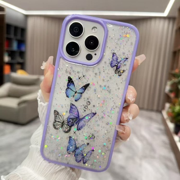 Color Butterfly Glitter Epoxy TPU Phone Case, For iPhone 16 Pro Max, For iPhone 16 Pro, For iPhone 16 Plus, For iPhone 16, For iPhone 15 Pro Max, For iPhone 15 Pro, For iPhone 15 Plus, For iPhone 15