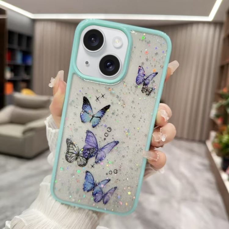 Color Butterfly Glitter Epoxy TPU Phone Case, For iPhone 16 Pro Max, For iPhone 16 Pro, For iPhone 16 Plus, For iPhone 16, For iPhone 15 Pro Max, For iPhone 15 Pro, For iPhone 15 Plus, For iPhone 15