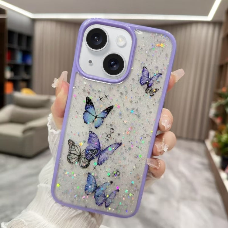 Color Butterfly Glitter Epoxy TPU Phone Case, For iPhone 16 Pro Max, For iPhone 16 Pro, For iPhone 16 Plus, For iPhone 16, For iPhone 15 Pro Max, For iPhone 15 Pro, For iPhone 15 Plus, For iPhone 15