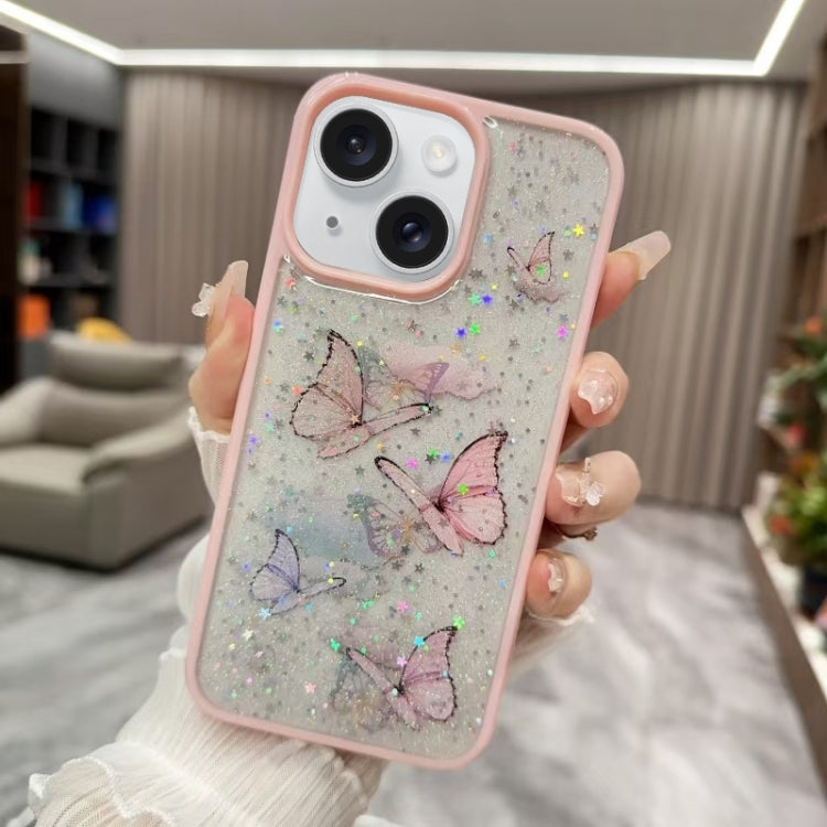 Color Butterfly Glitter Epoxy TPU Phone Case, For iPhone 16 Pro Max, For iPhone 16 Pro, For iPhone 16 Plus, For iPhone 16, For iPhone 15 Pro Max, For iPhone 15 Pro, For iPhone 15 Plus, For iPhone 15