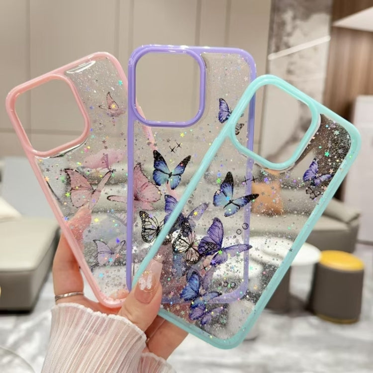 Color Butterfly Glitter Epoxy TPU Phone Case, For iPhone 16 Pro Max, For iPhone 16 Pro, For iPhone 16 Plus, For iPhone 16, For iPhone 15 Pro Max, For iPhone 15 Pro, For iPhone 15 Plus, For iPhone 15