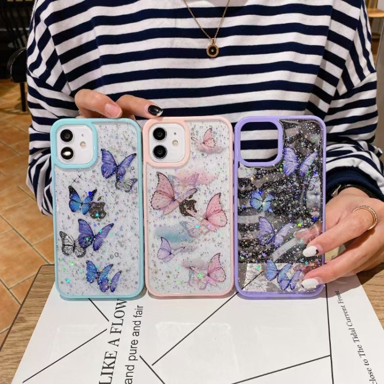 Color Butterfly Glitter Epoxy TPU Phone Case, For iPhone 16 Pro Max, For iPhone 16 Pro, For iPhone 16 Plus, For iPhone 16, For iPhone 15 Pro Max, For iPhone 15 Pro, For iPhone 15 Plus, For iPhone 15
