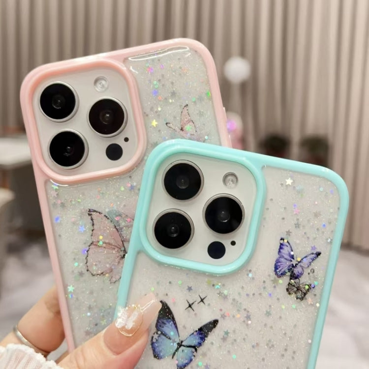 Color Butterfly Glitter Epoxy TPU Phone Case, For iPhone 16 Pro Max, For iPhone 16 Pro, For iPhone 16 Plus, For iPhone 16, For iPhone 15 Pro Max, For iPhone 15 Pro, For iPhone 15 Plus, For iPhone 15