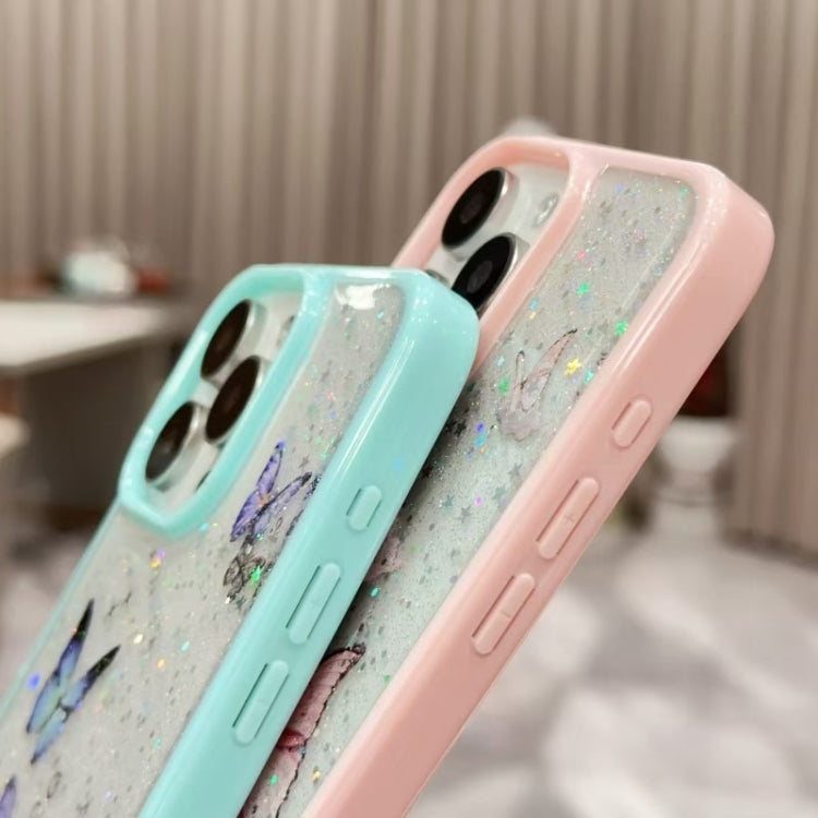 Color Butterfly Glitter Epoxy TPU Phone Case, For iPhone 16 Pro Max, For iPhone 16 Pro, For iPhone 16 Plus, For iPhone 16, For iPhone 15 Pro Max, For iPhone 15 Pro, For iPhone 15 Plus, For iPhone 15