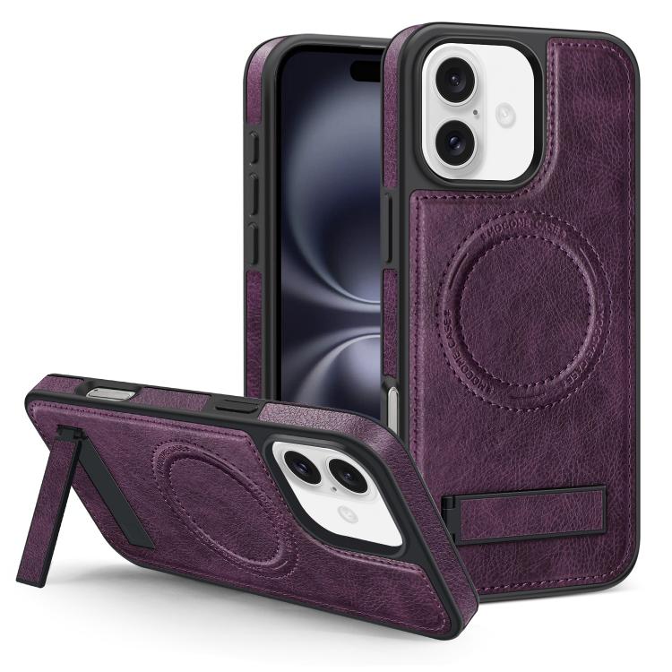 Multi-function Holder MagSafe PU Phone Case, For iPhone 16