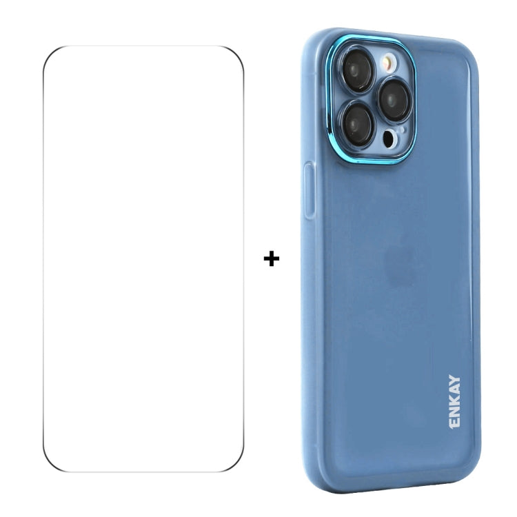 ENKAY Hat-Prince Translucent Matte TPU Phone Case with Lens Film + 9H Big Arc Edge Film, For iPhone 14 Plus, For iPhone 14, For iPhone 14 Pro, For iPhone 14 Pro Max