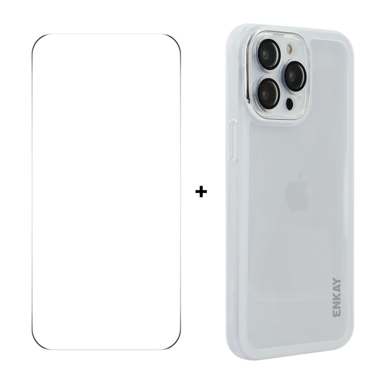 ENKAY Hat-Prince Translucent Matte TPU Phone Case with Lens Film + 9H Big Arc Edge Film, For iPhone 16 Pro Max, For iPhone 16 Pro, For iPhone 16 Plus, For iPhone 16, For iPhone 15 Pro Max, For iPhone 15 Pro, For iPhone 15 Plus, For iPhone 15