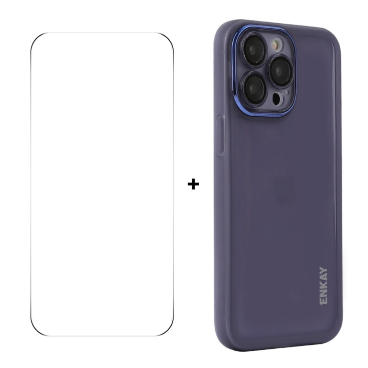 ENKAY Hat-Prince Translucent Matte TPU Phone Case with Lens Film + 9H Big Arc Edge Film, For iPhone 16 Pro Max, For iPhone 16 Pro, For iPhone 16 Plus, For iPhone 16, For iPhone 15 Pro Max, For iPhone 15 Pro, For iPhone 15 Plus, For iPhone 15