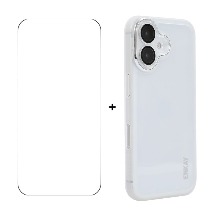 ENKAY Hat-Prince Translucent Matte TPU Phone Case with Lens Film + 9H Big Arc Edge Film, For iPhone 16 Pro Max, For iPhone 16 Pro, For iPhone 16 Plus, For iPhone 16, For iPhone 15 Pro Max, For iPhone 15 Pro, For iPhone 15 Plus, For iPhone 15