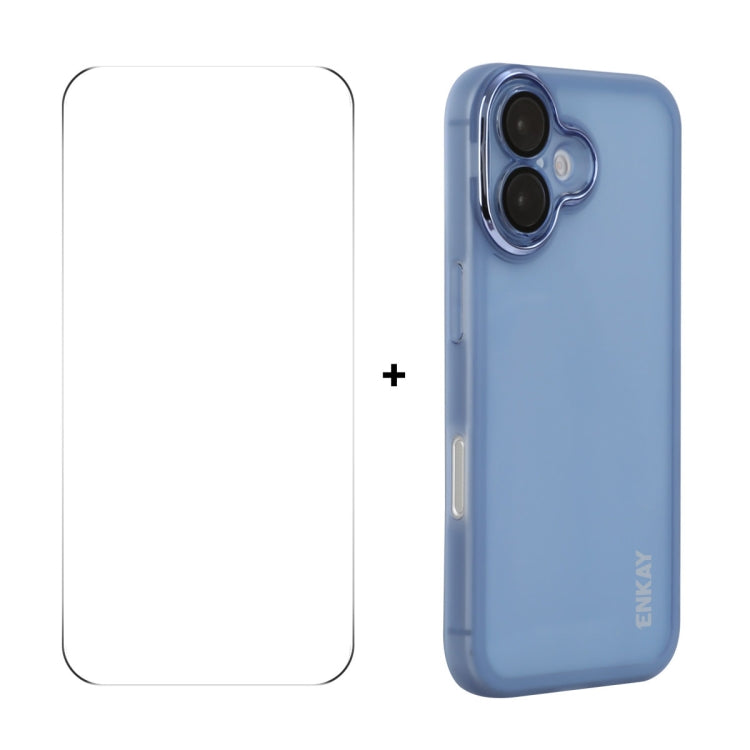 ENKAY Hat-Prince Translucent Matte TPU Phone Case with Lens Film + 9H Big Arc Edge Film, For iPhone 16 Pro Max, For iPhone 16 Pro, For iPhone 16 Plus, For iPhone 16, For iPhone 15 Pro Max, For iPhone 15 Pro, For iPhone 15 Plus, For iPhone 15