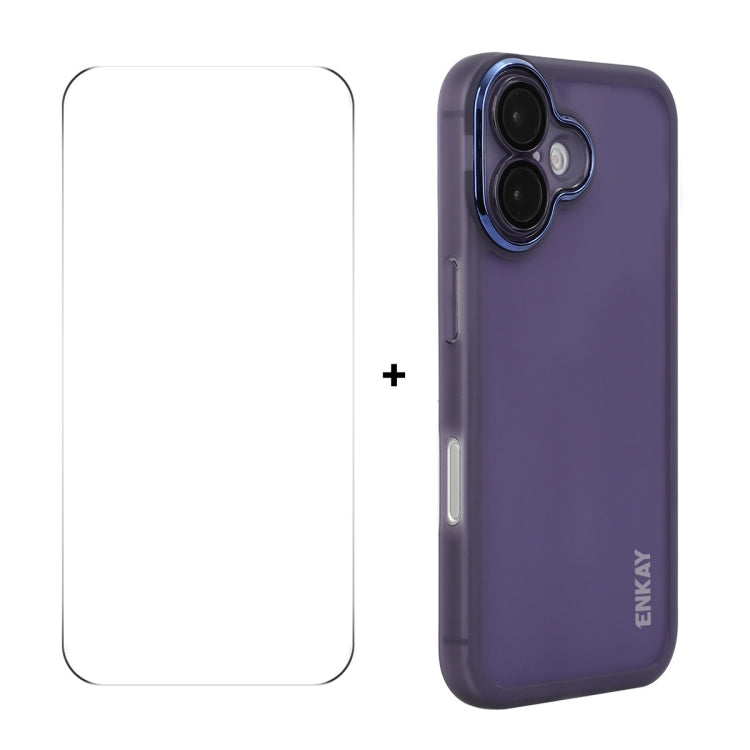 ENKAY Hat-Prince Translucent Matte TPU Phone Case with Lens Film + 9H Big Arc Edge Film, For iPhone 16 Pro Max, For iPhone 16 Pro, For iPhone 16 Plus, For iPhone 16, For iPhone 15 Pro Max, For iPhone 15 Pro, For iPhone 15 Plus, For iPhone 15