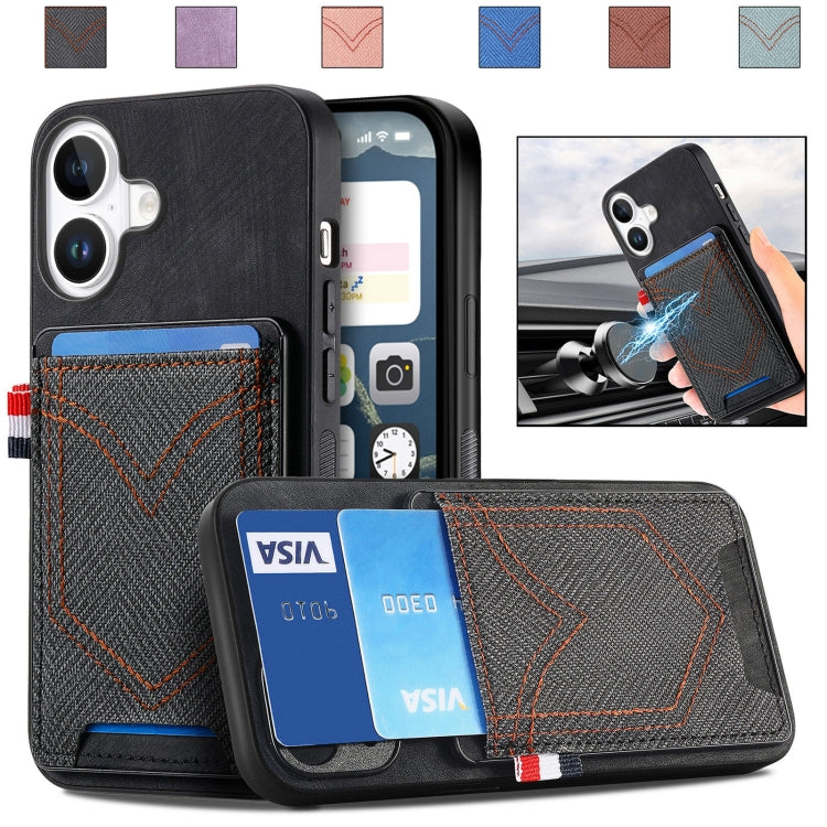 Denim Texture Leather Skin Phone Case with Card Slot, For iPhone Air, For iPhone 16 Pro Max, For iPhone 16 Pro, For iPhone 16 Plus