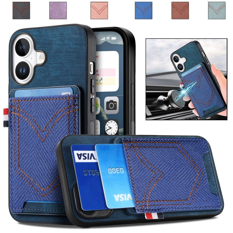 Denim Texture Leather Skin Phone Case with Card Slot, For iPhone Air, For iPhone 16 Pro Max, For iPhone 16 Pro, For iPhone 16 Plus