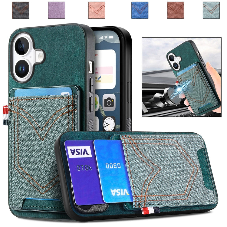 Denim Texture Leather Skin Phone Case with Card Slot, For iPhone Air, For iPhone 16 Pro Max, For iPhone 16 Pro, For iPhone 16 Plus