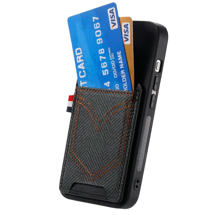 Denim Texture Leather Skin Phone Case with Card Slot, For iPhone Air, For iPhone 16 Pro Max, For iPhone 16 Pro, For iPhone 16 Plus