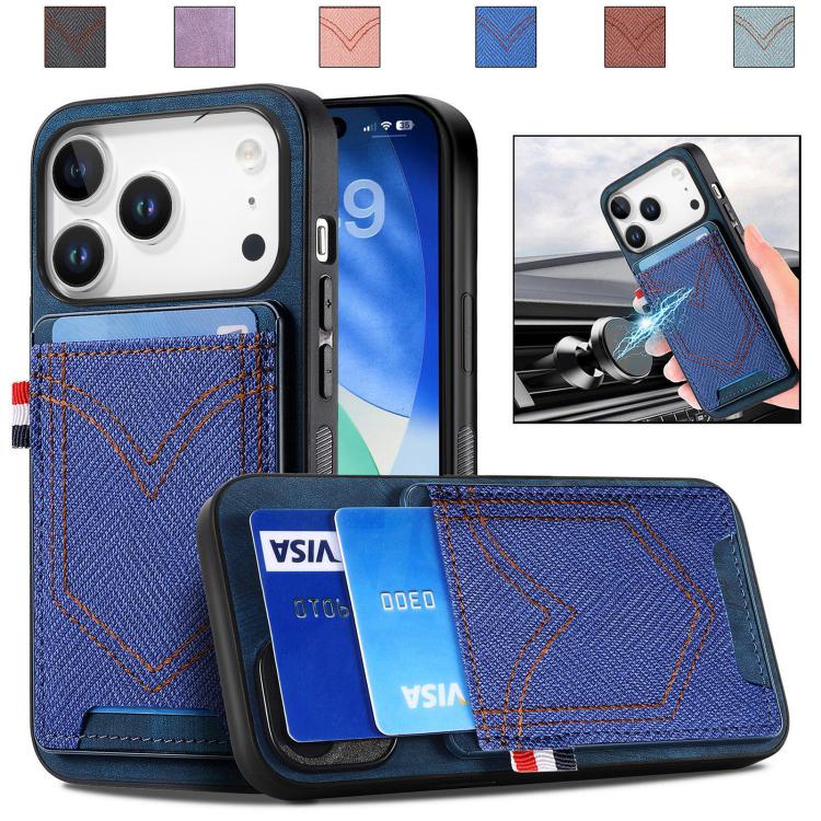Denim Texture Leather Skin Phone Case with Card Slot, For iPhone 17e / 16e, For iPhone 17 Pro Max, For iPhone 17 Pro, For iPhone 17