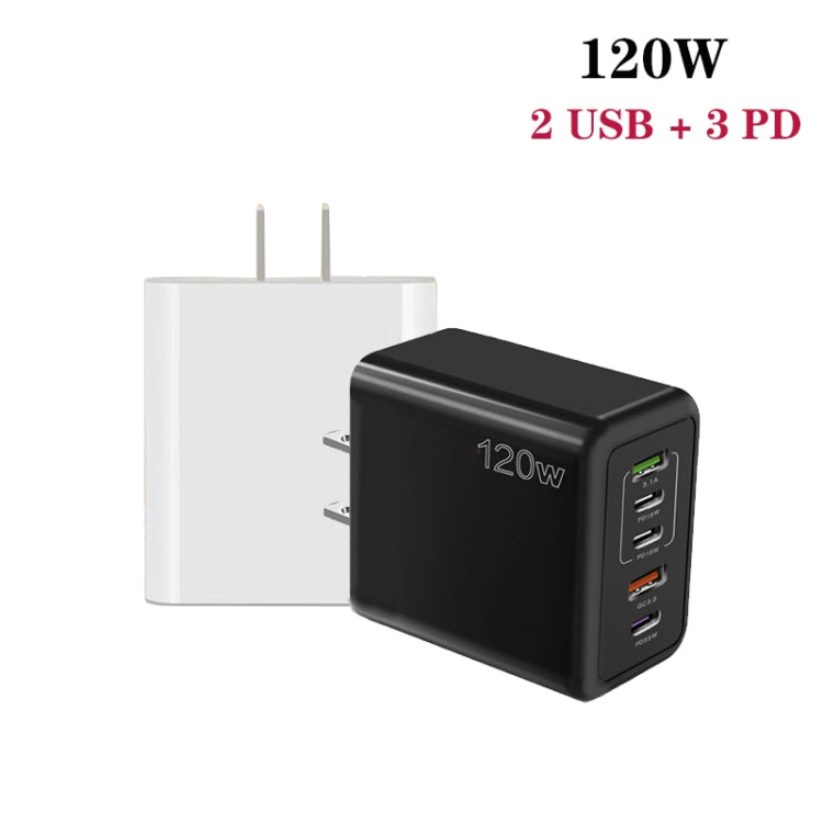 120W 3 PD Type-C Dual USB Multi Port Quick Charger for Mobile Phones, US Plug, US Plug