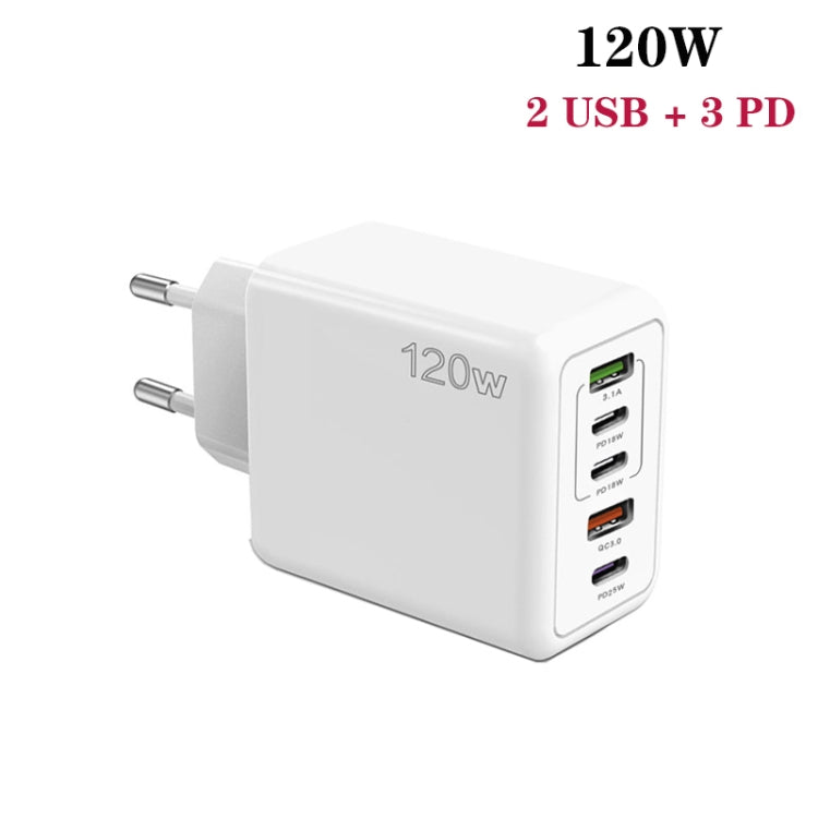 120W 3 PD Type-C Dual USB Multi Port Charger for Mobile Phones, EU Plug, EU Plug