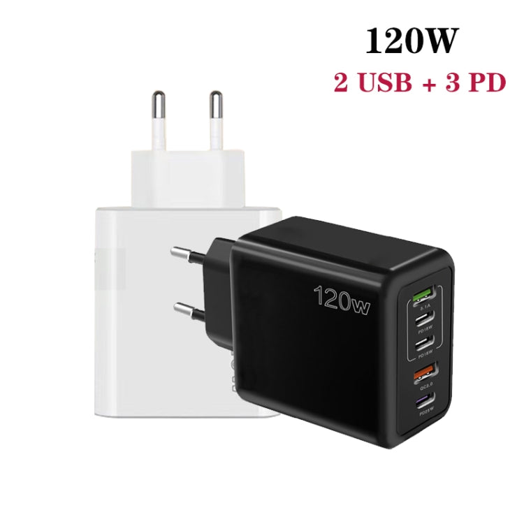 120W 3 PD Type-C Dual USB Multi Port Charger for Mobile Phones, EU Plug, EU Plug