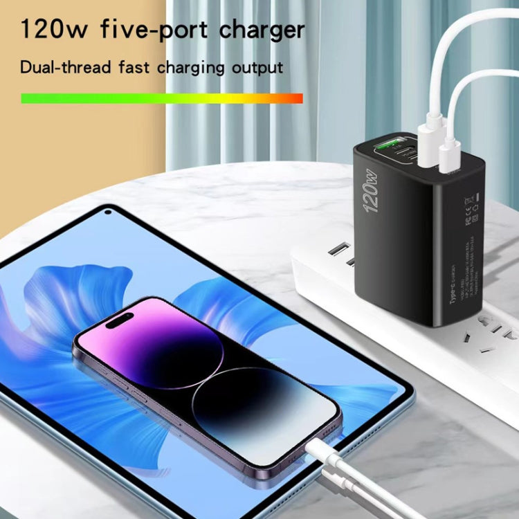 120W 3 PD Type-C Dual USB Multi Port Charger for Mobile Phones, EU Plug, EU Plug
