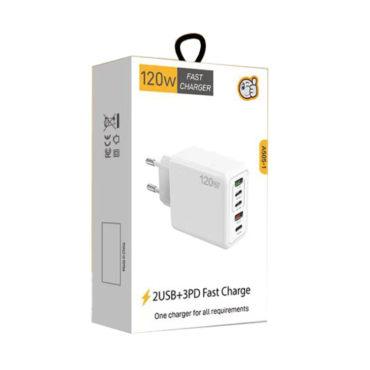 120W 3 PD Type-C Dual USB Multi Port Charger for Mobile Phones, EU Plug, EU Plug