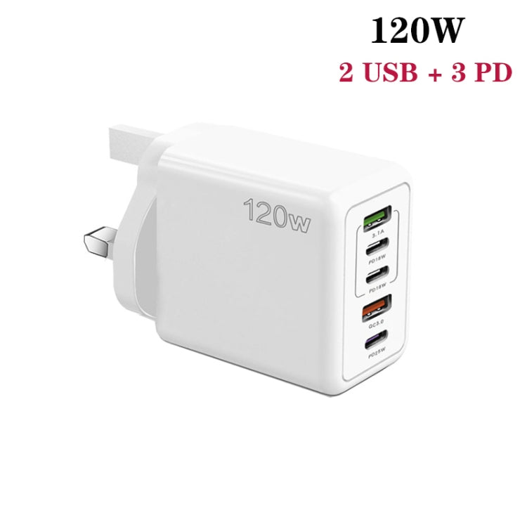120W 3 PD Type-C Dual USB Multi Port Charger for Mobile Phones, UK Plug, UK Plug