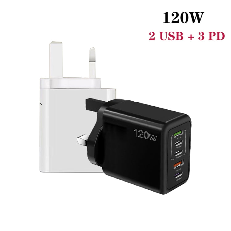 120W 3 PD Type-C Dual USB Multi Port Charger for Mobile Phones, UK Plug, UK Plug