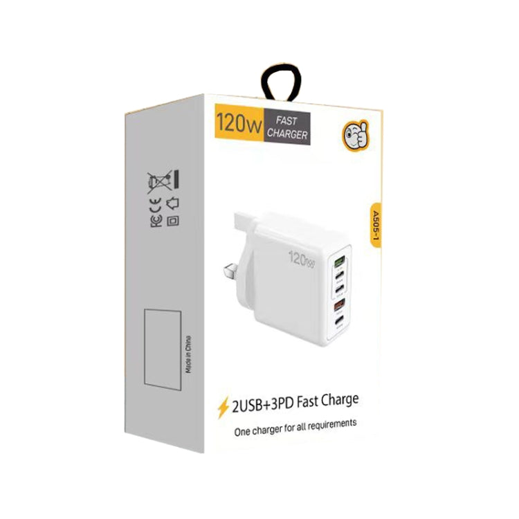 120W 3 PD Type-C Dual USB Multi Port Charger for Mobile Phones, UK Plug, UK Plug
