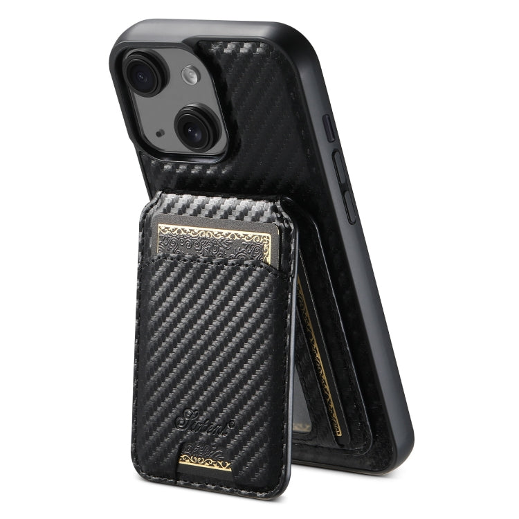 Suteni TXWH18 Carbon Fiber Texture Detachable Wallet MagSafe Phone Case