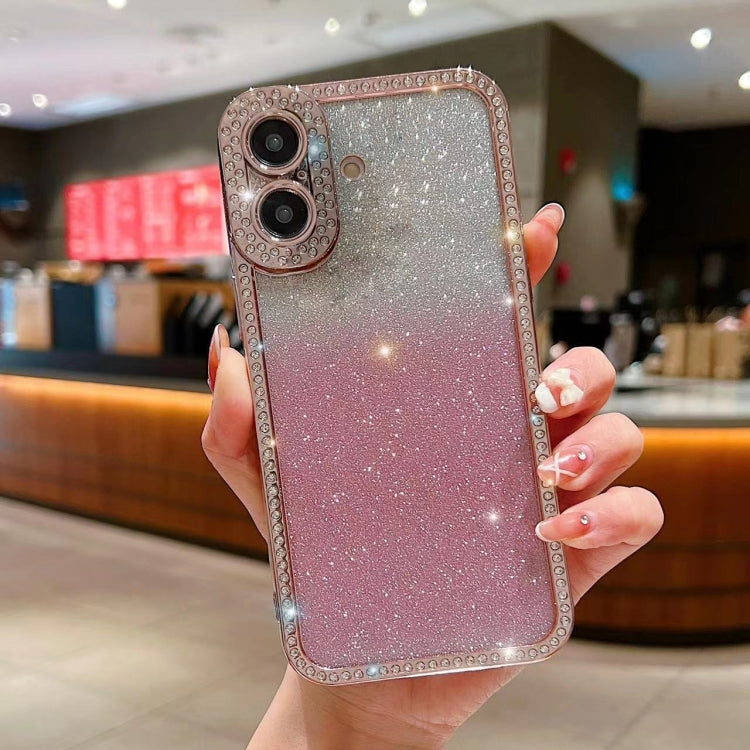Diamond Gradient Glitter Plated TPU Phone Case, For iPhone 16 Plus, For iPhone 16
