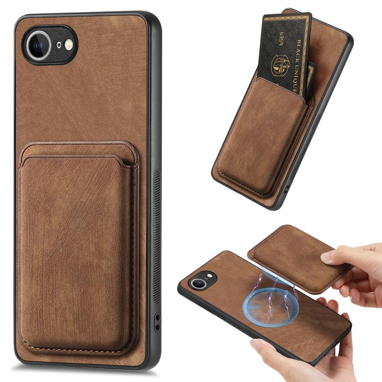 Retro Leather Card Bag Magnetic Phone Case, For iPhone 16e, For iPhone 16 Pro Max, For iPhone 16 Pro, For iPhone 16 Plus