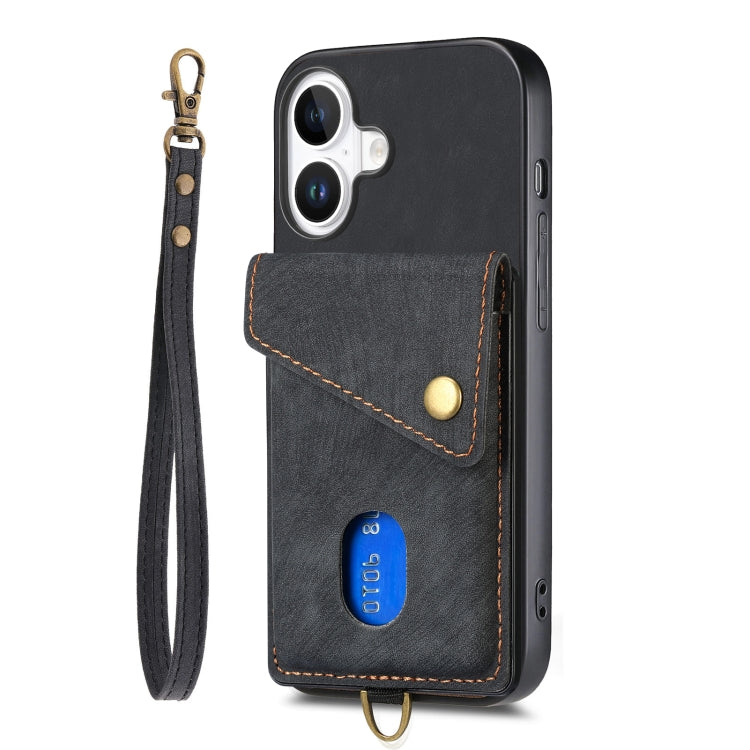 Retro Card Wallet Fold Leather Phone Case with Strap
