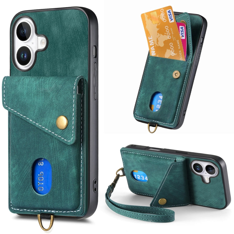 Retro Card Wallet Fold Leather Phone Case with Strap
