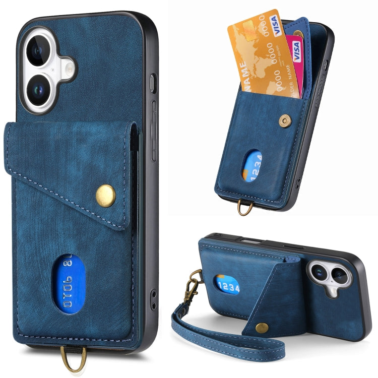 Retro Card Wallet Fold Leather Phone Case with Strap