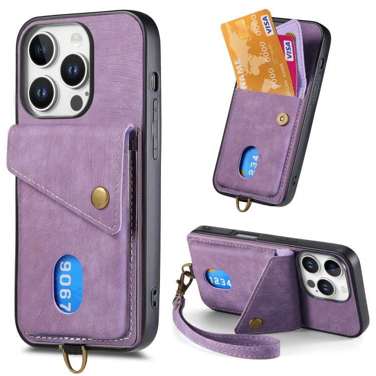 Retro Card Wallet Fold Leather Phone Case with Strap, For iPhone Air, For iPhone 16 Pro Max, For iPhone 16 Pro, For iPhone 16 Plus