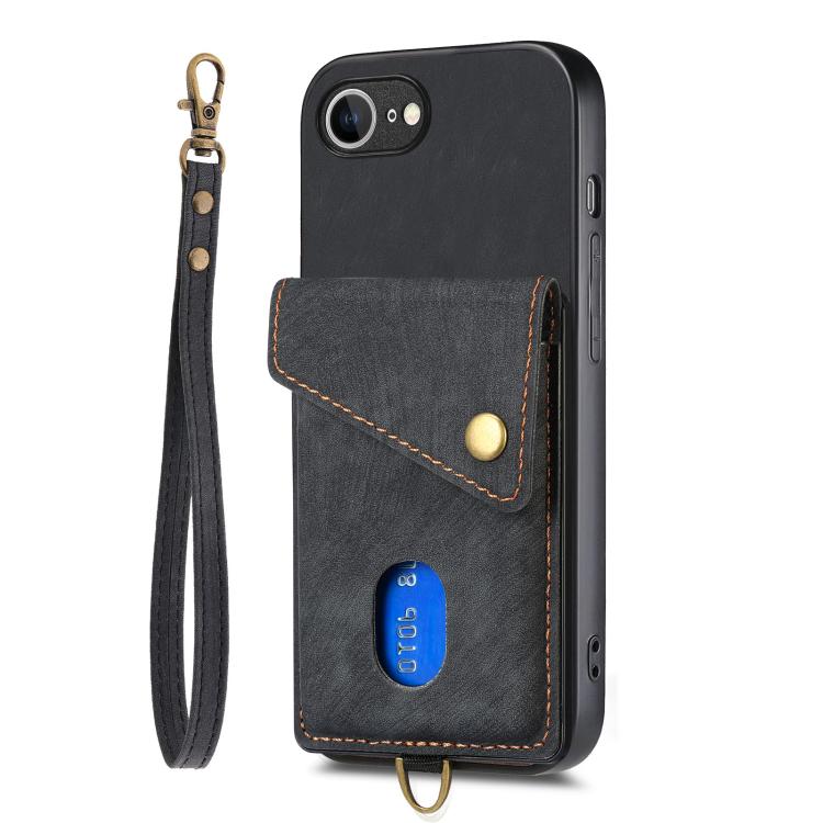 Retro Card Wallet Fold Leather Phone Case with Strap