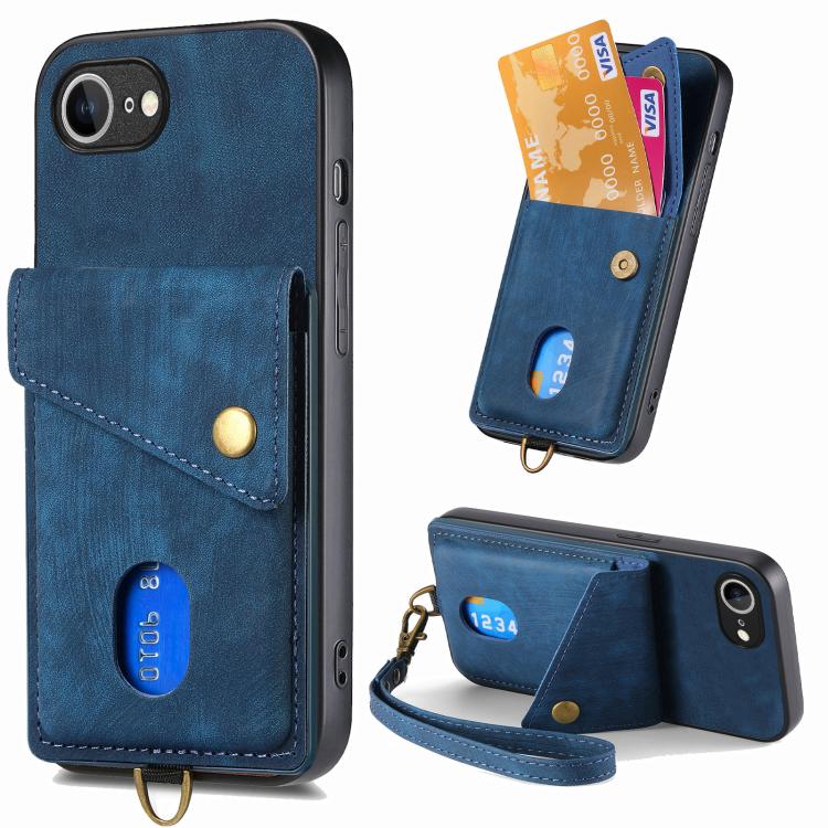 Retro Card Wallet Fold Leather Phone Case with Strap, For iPhone 18 Pro / 17 Pro, For iPhone 18 Pro Max / 17 Pro Max, For iPhone 17e / 16e, For iPhone 17