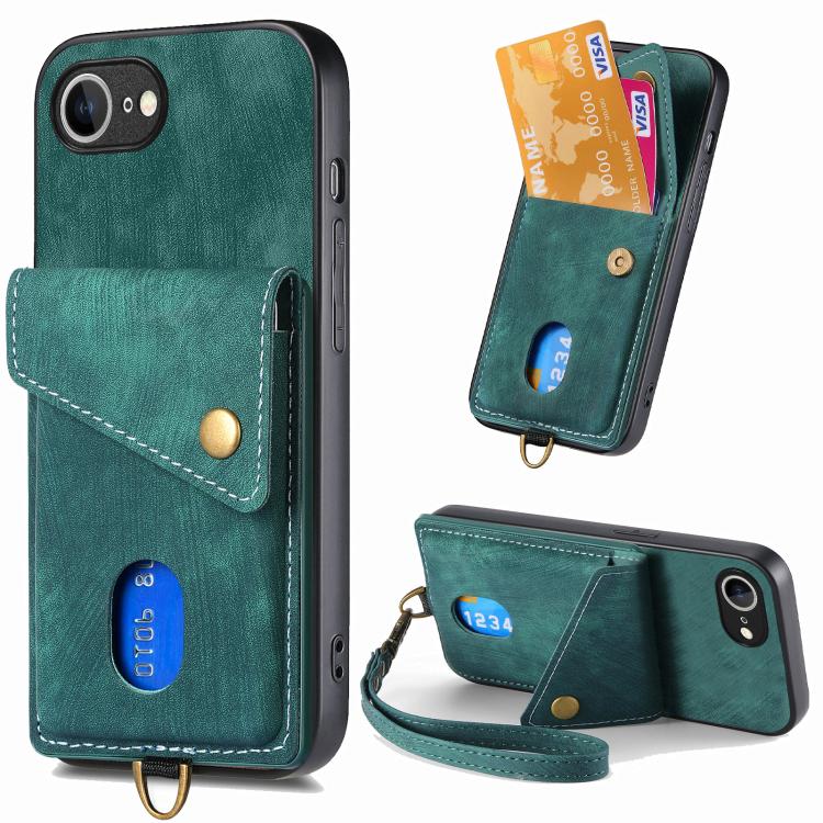 Retro Card Wallet Fold Leather Phone Case with Strap, For iPhone 18 Pro / 17 Pro, For iPhone 18 Pro Max / 17 Pro Max, For iPhone 17e / 16e, For iPhone 17