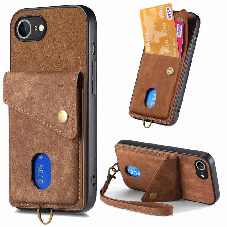 Retro Card Wallet Fold Leather Phone Case with Strap, For iPhone 18 Pro / 17 Pro, For iPhone 18 Pro Max / 17 Pro Max, For iPhone 17e / 16e, For iPhone 17