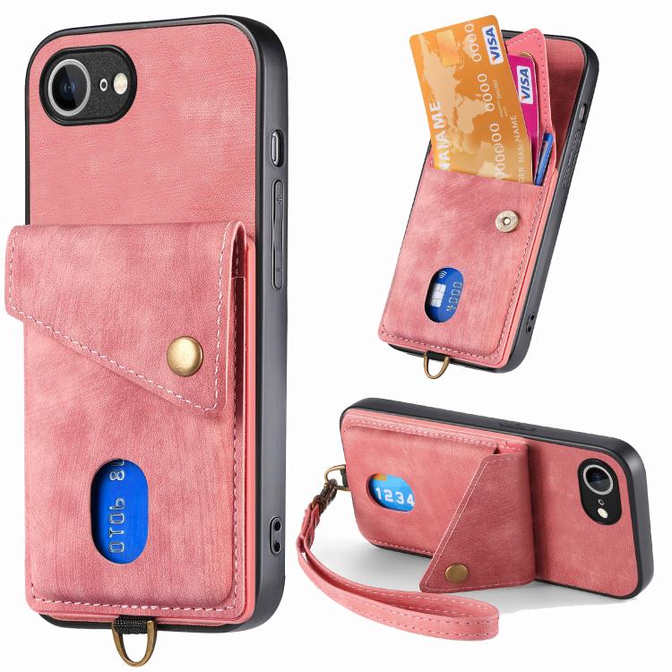 Retro Card Wallet Fold Leather Phone Case with Strap, For iPhone 18 Pro / 17 Pro, For iPhone 18 Pro Max / 17 Pro Max, For iPhone 17e / 16e, For iPhone 17