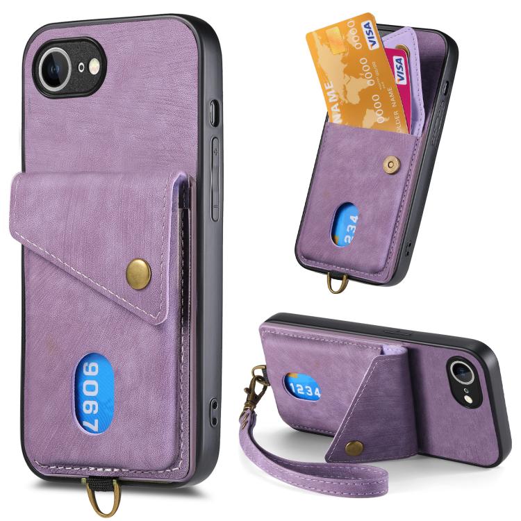 Retro Card Wallet Fold Leather Phone Case with Strap, For iPhone 18 Pro / 17 Pro, For iPhone 18 Pro Max / 17 Pro Max, For iPhone 17e / 16e, For iPhone 17