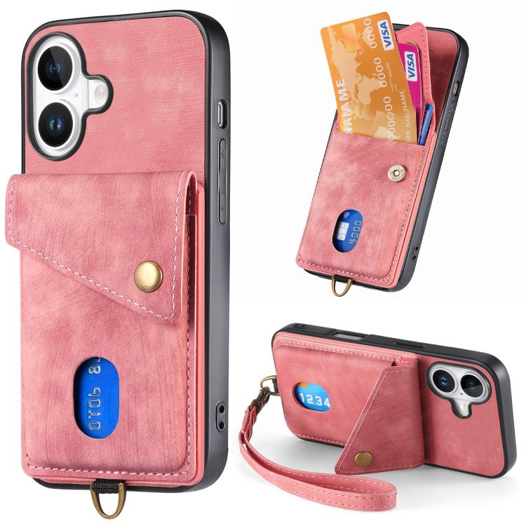 Retro Card Wallet Fold Leather Phone Case with Strap, For iPhone 17e / 16e, For iPhone 17 Pro Max, For iPhone 17 Pro, For iPhone 17