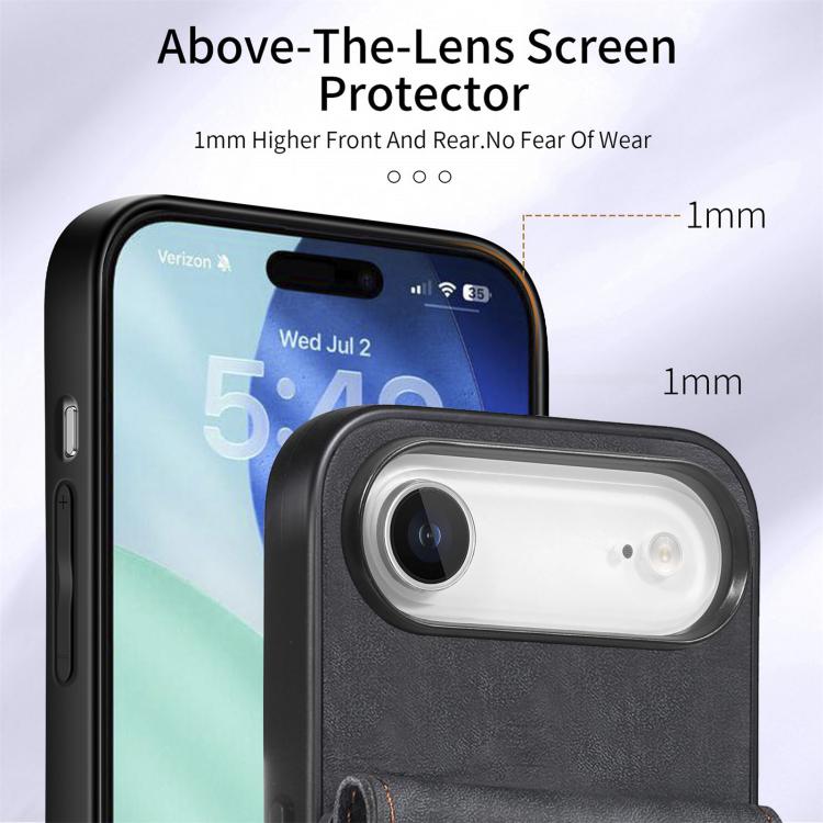 Retro Card Wallet Fold Leather Phone Case with Strap, For iPhone Air, For iPhone 16 Pro Max, For iPhone 16 Pro, For iPhone 16 Plus