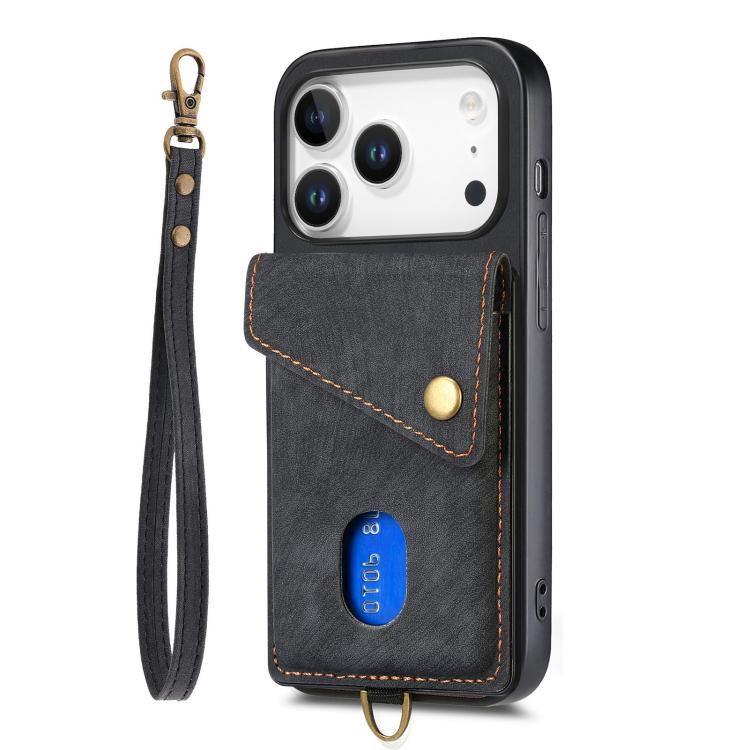 Retro Card Wallet Fold Leather Phone Case with Strap, For iPhone 18 Pro / 17 Pro, For iPhone 18 Pro Max / 17 Pro Max, For iPhone 17e / 16e, For iPhone 17