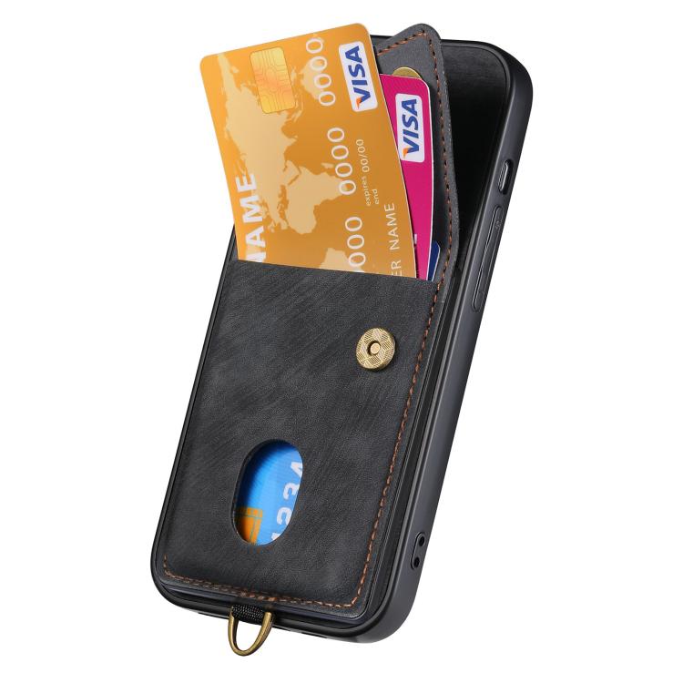 Retro Card Wallet Fold Leather Phone Case with Strap, For iPhone 18 Pro / 17 Pro, For iPhone 18 Pro Max / 17 Pro Max, For iPhone 17e / 16e, For iPhone 17