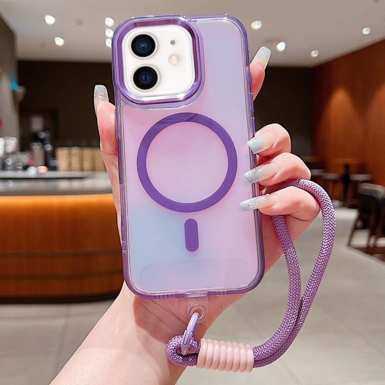 Bright Shadow  Magsafe Discoloration Phone Case with Wrist Strap, For iPhone 12 Pro, For iPhone 11 Pro Max, For iPhone 11