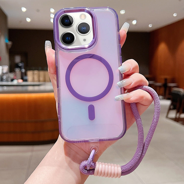 Bright Shadow  Magsafe Discoloration Phone Case with Wrist Strap, For iPhone 12 Pro, For iPhone 11 Pro Max, For iPhone 11