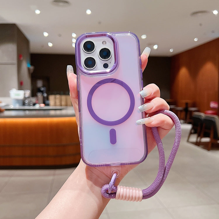 Bright Shadow  Magsafe Discoloration Phone Case with Wrist Strap, For iPhone 12 Pro, For iPhone 11 Pro Max, For iPhone 11