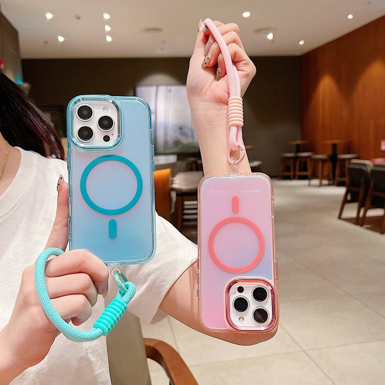 Bright Shadow  Magsafe Discoloration Phone Case with Wrist Strap, For iPhone 12 Pro, For iPhone 11 Pro Max, For iPhone 11